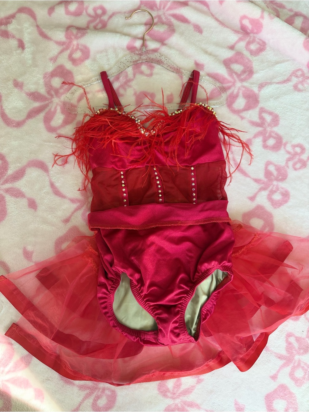 Red Feather Trim Tutu Dance Costume for Kids